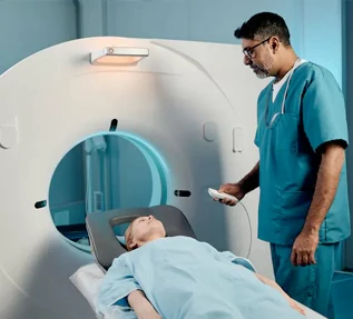 Interventional pain relief procedure being performed